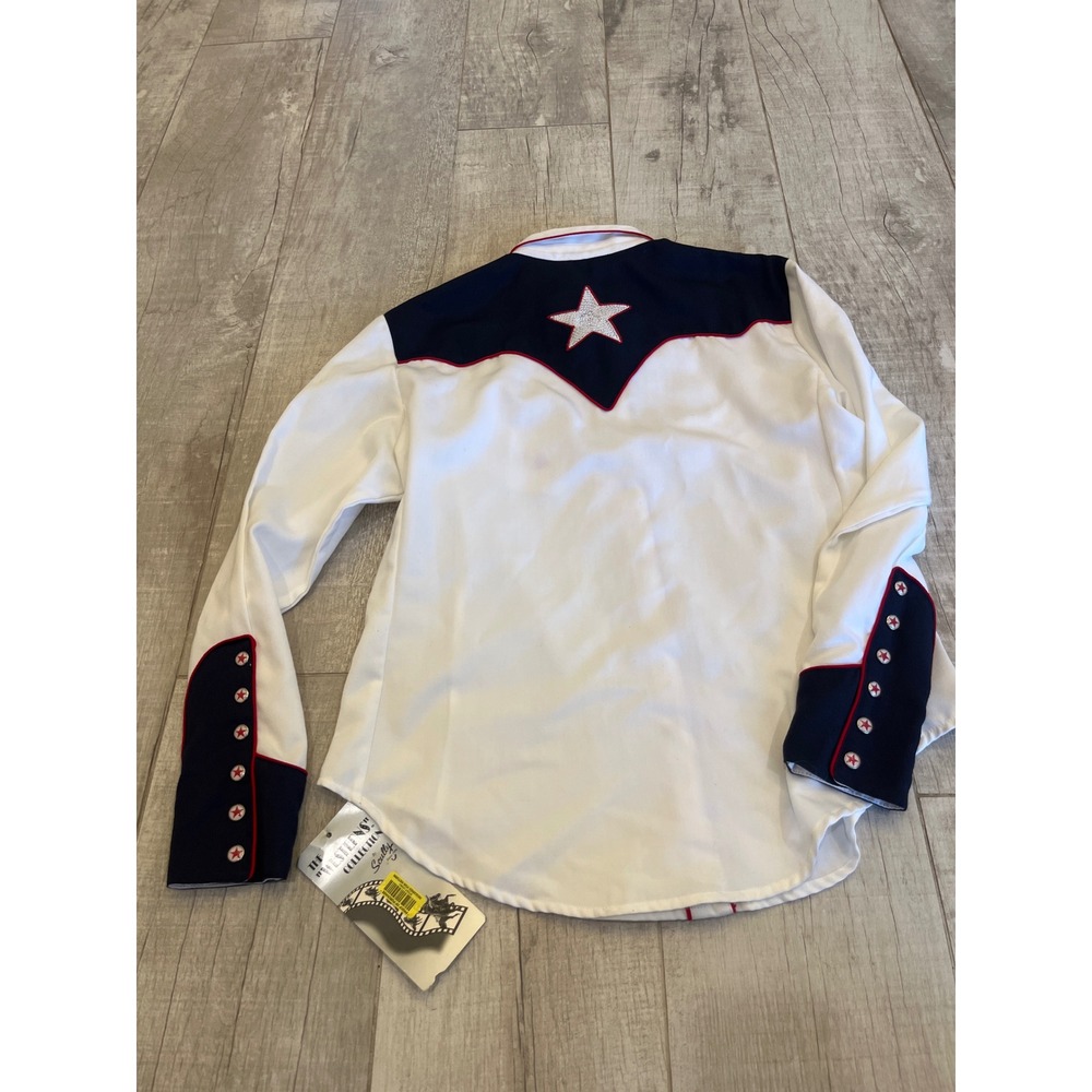 Scully Western Collection Star Embroidered Patriotic Shirt White Navy Red PL-678 - Picture 6 of 7